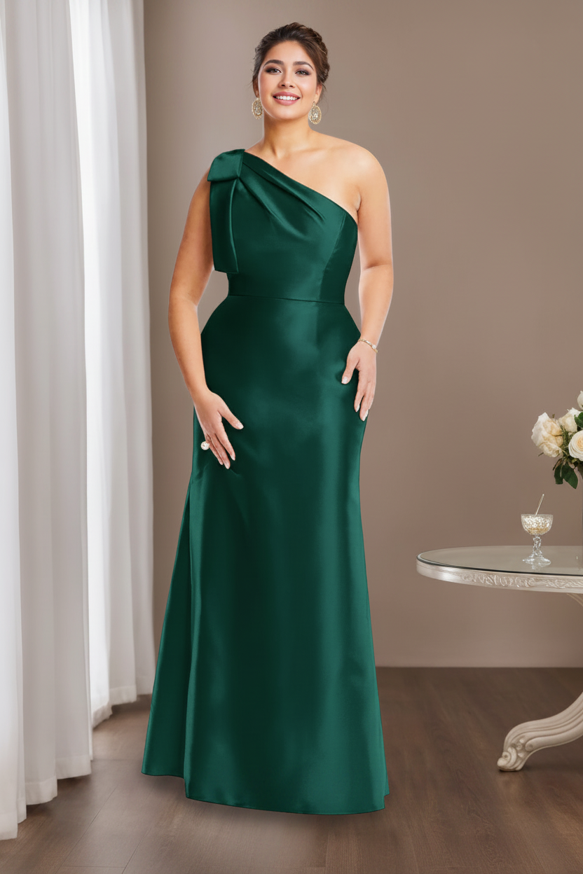Sheath/Column One-Shoulder Sleeveless Satin Plus Size Mother of the Bride Dresses with Bowknot