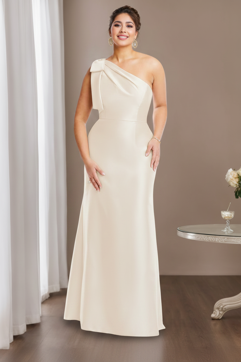 Sheath/Column One-Shoulder Sleeveless Satin Plus Size Mother of the Bride Dresses with Bowknot