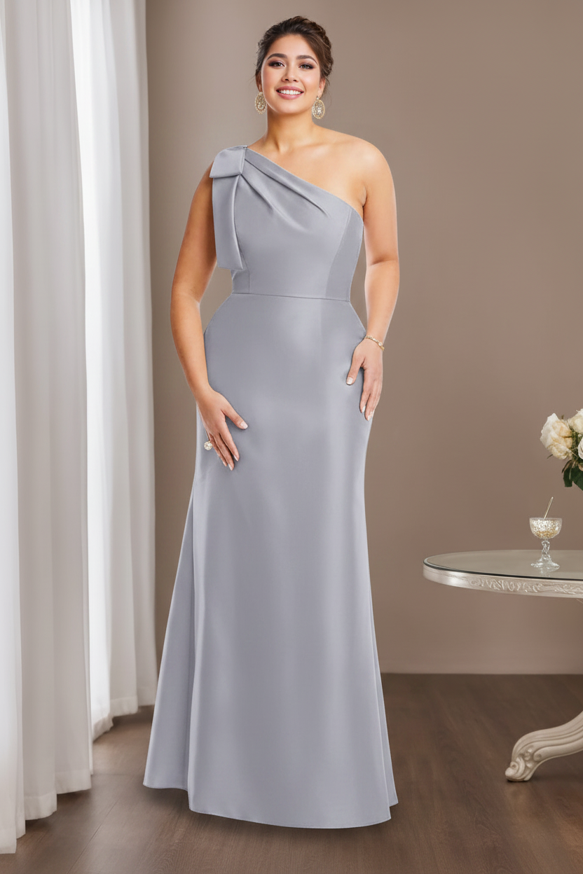 Sheath/Column One-Shoulder Sleeveless Satin Plus Size Mother of the Bride Dresses with Bowknot