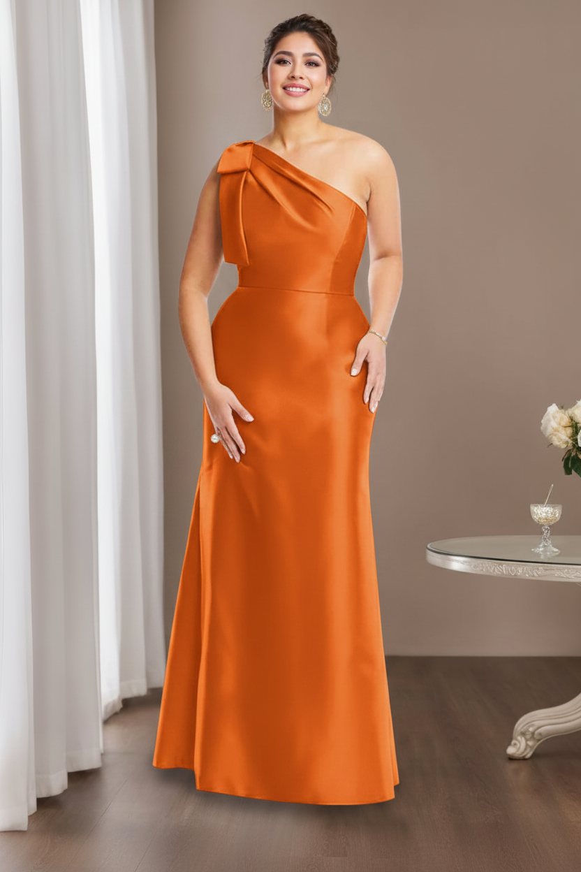 Sheath/Column One-Shoulder Sleeveless Satin Plus Size Mother of the Bride Dresses with Bowknot