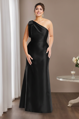 Sheath/Column One-Shoulder Sleeveless Satin Plus Size Mother of the Bride Dresses with Bowknot