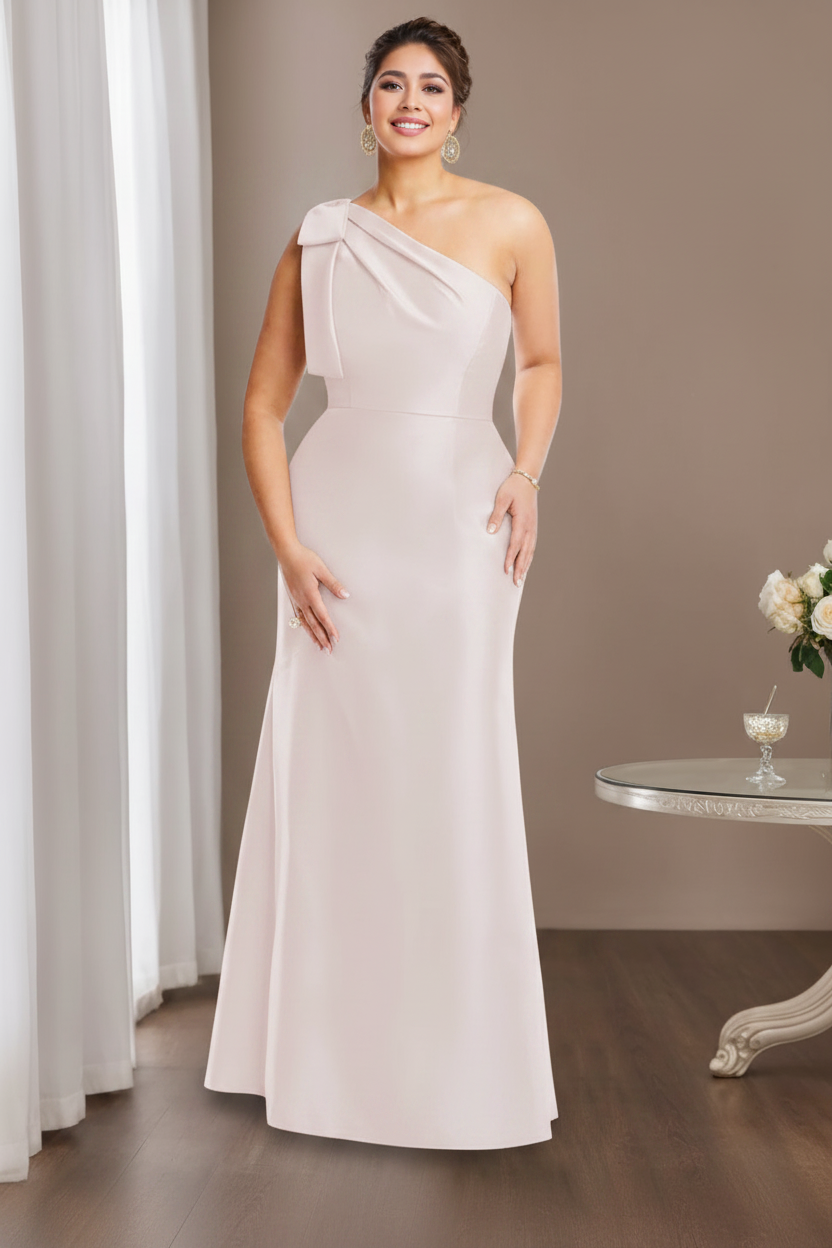 Sheath/Column One-Shoulder Sleeveless Satin Plus Size Mother of the Bride Dresses with Bowknot