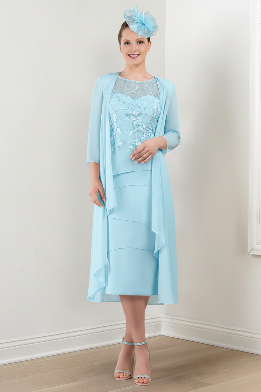 Sheath/Column Round Neck Mother of the Bride Dresses with Applique & Jacket