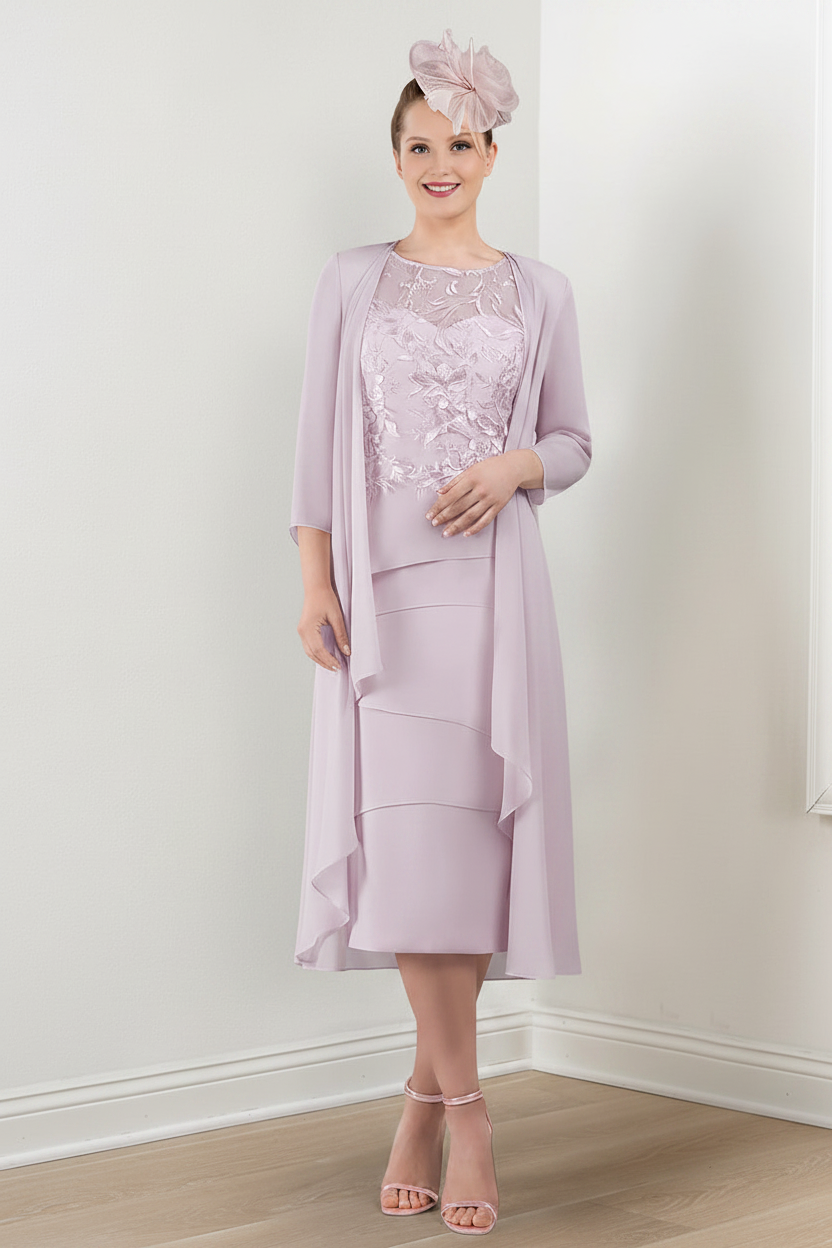 Sheath/Column Round Neck Mother of the Bride Dresses with Applique & Jacket