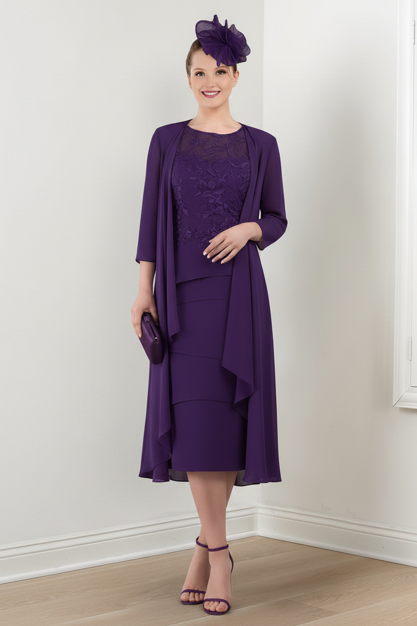 Sheath/Column Round Neck Mother of the Bride Dresses with Applique & Jacket