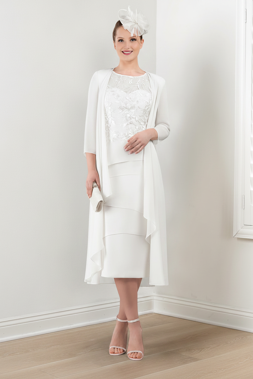 Sheath/Column Round Neck Mother of the Bride Dresses with Applique & Jacket