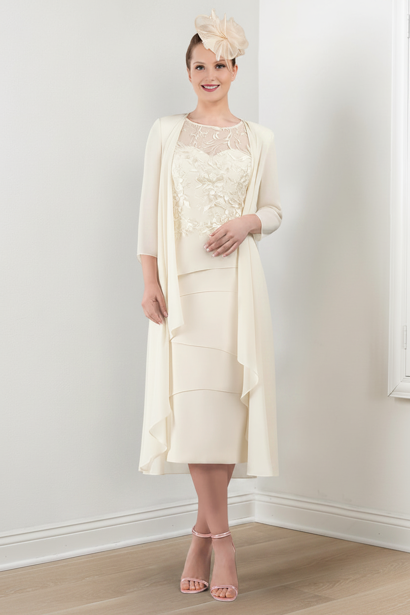 Sheath/Column Round Neck Mother of the Bride Dresses with Applique & Jacket