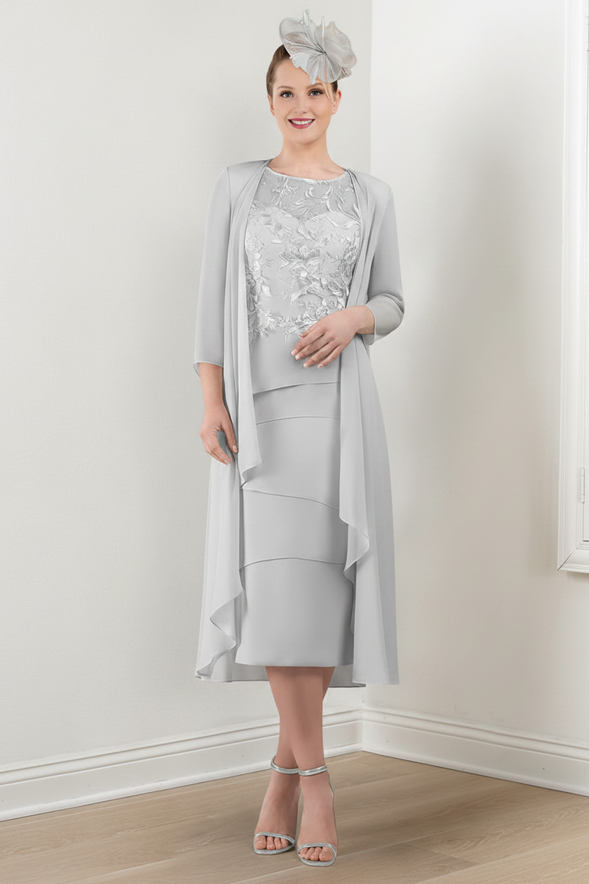 Sheath/Column Round Neck Mother of the Bride Dresses with Applique & Jacket