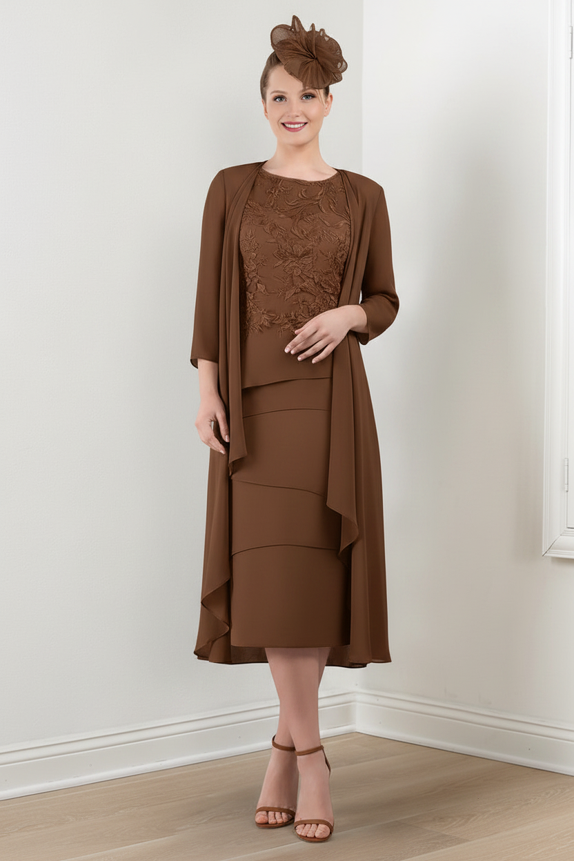 Sheath/Column Round Neck Mother of the Bride Dresses with Applique & Jacket