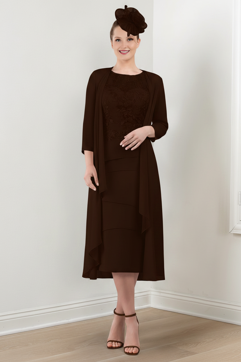 Sheath/Column Round Neck Mother of the Bride Dresses with Applique & Jacket