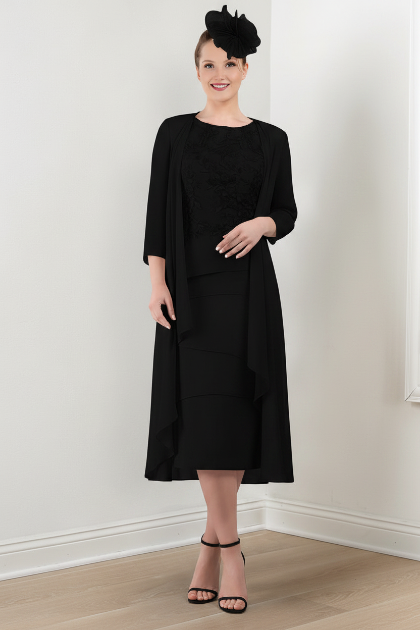 Sheath/Column Round Neck Mother of the Bride Dresses with Applique & Jacket