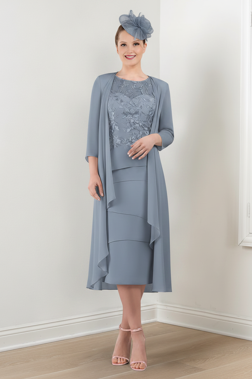 Sheath/Column Round Neck Mother of the Bride Dresses with Applique & Jacket