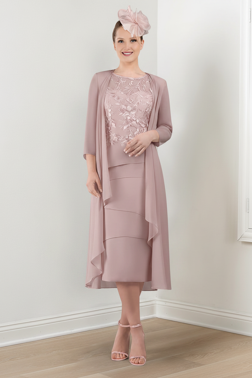Sheath/Column Round Neck Mother of the Bride Dresses with Applique & Jacket