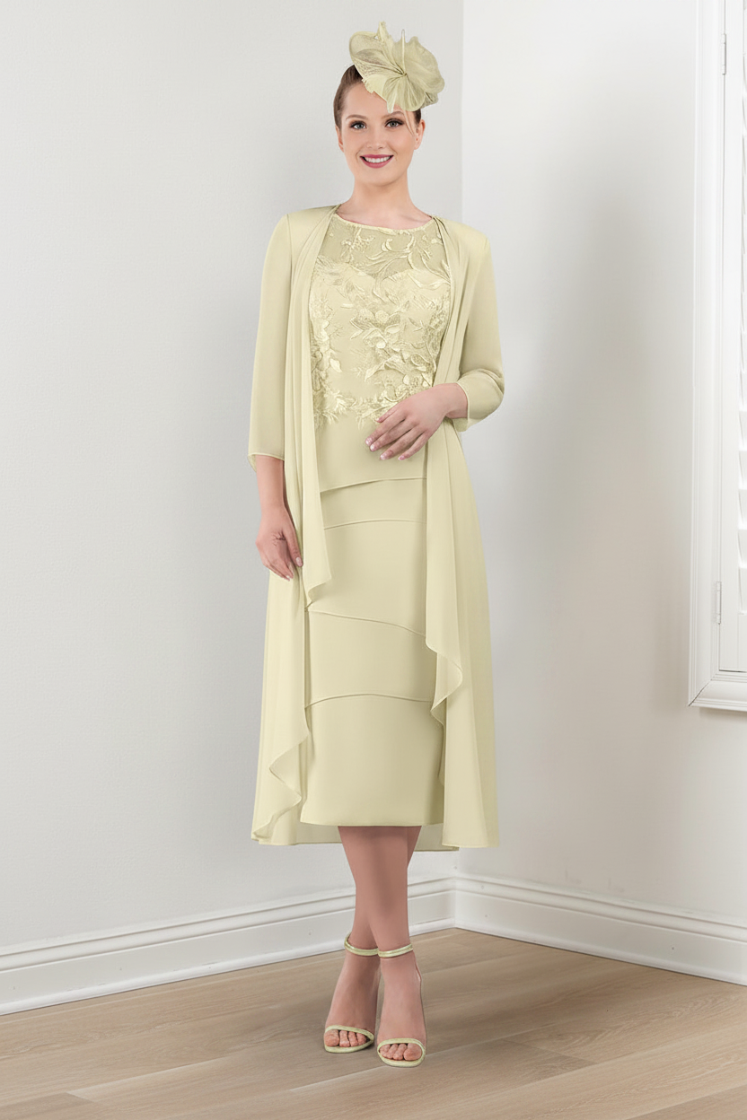 Sheath/Column Round Neck Mother of the Bride Dresses with Applique & Jacket