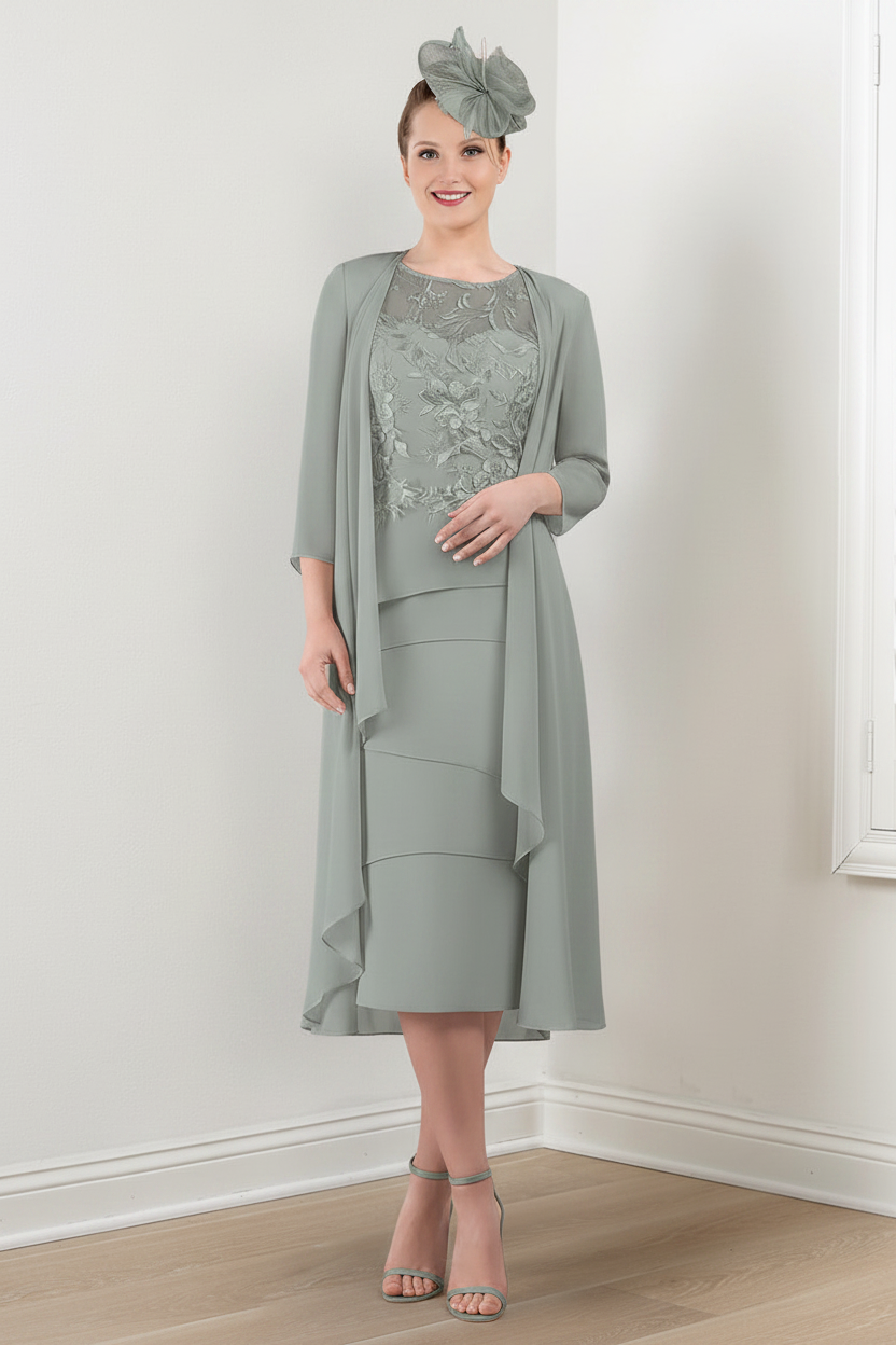 Sheath/Column Round Neck Mother of the Bride Dresses with Applique & Jacket
