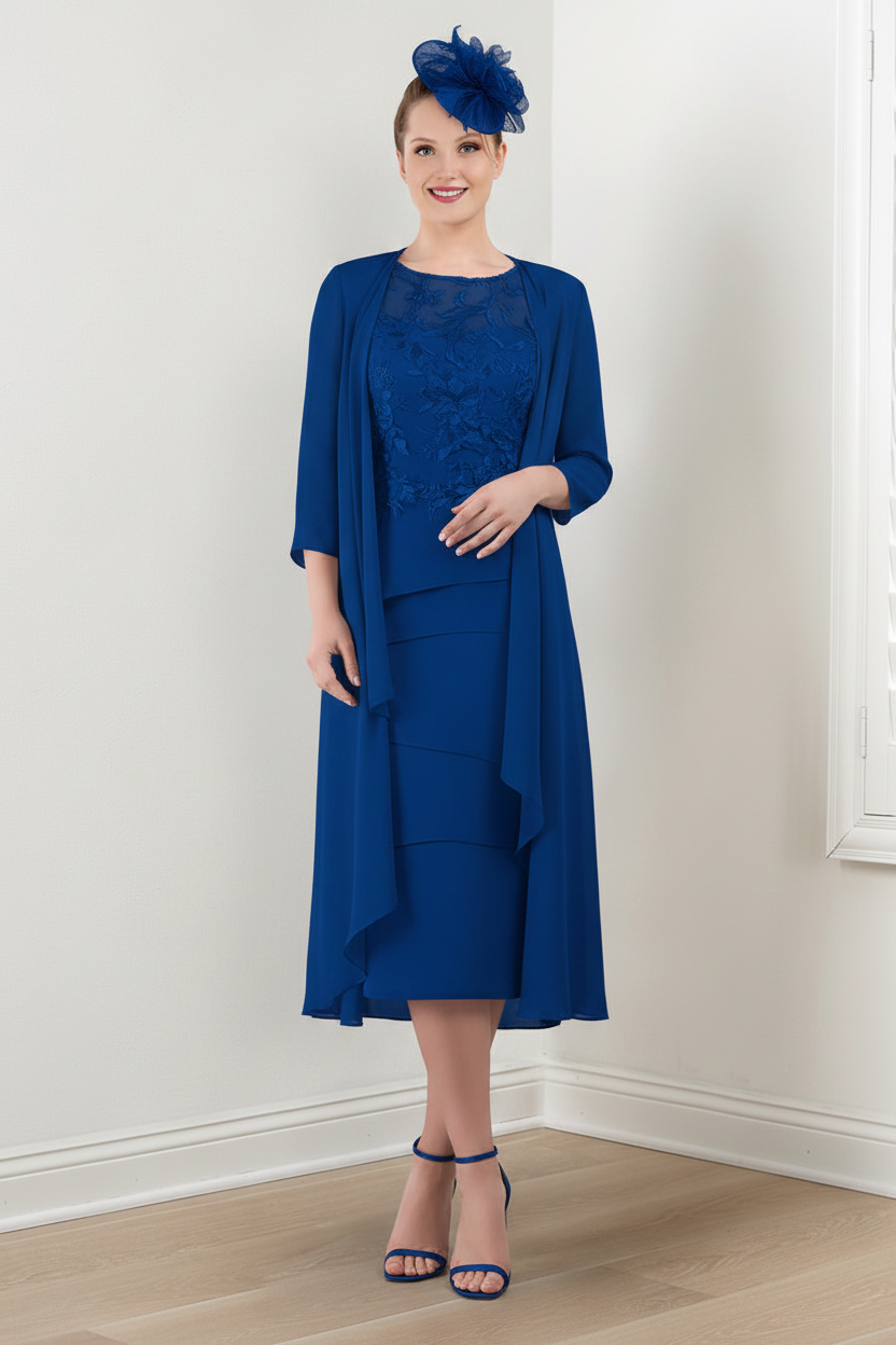 Sheath/Column Round Neck Mother of the Bride Dresses with Applique & Jacket