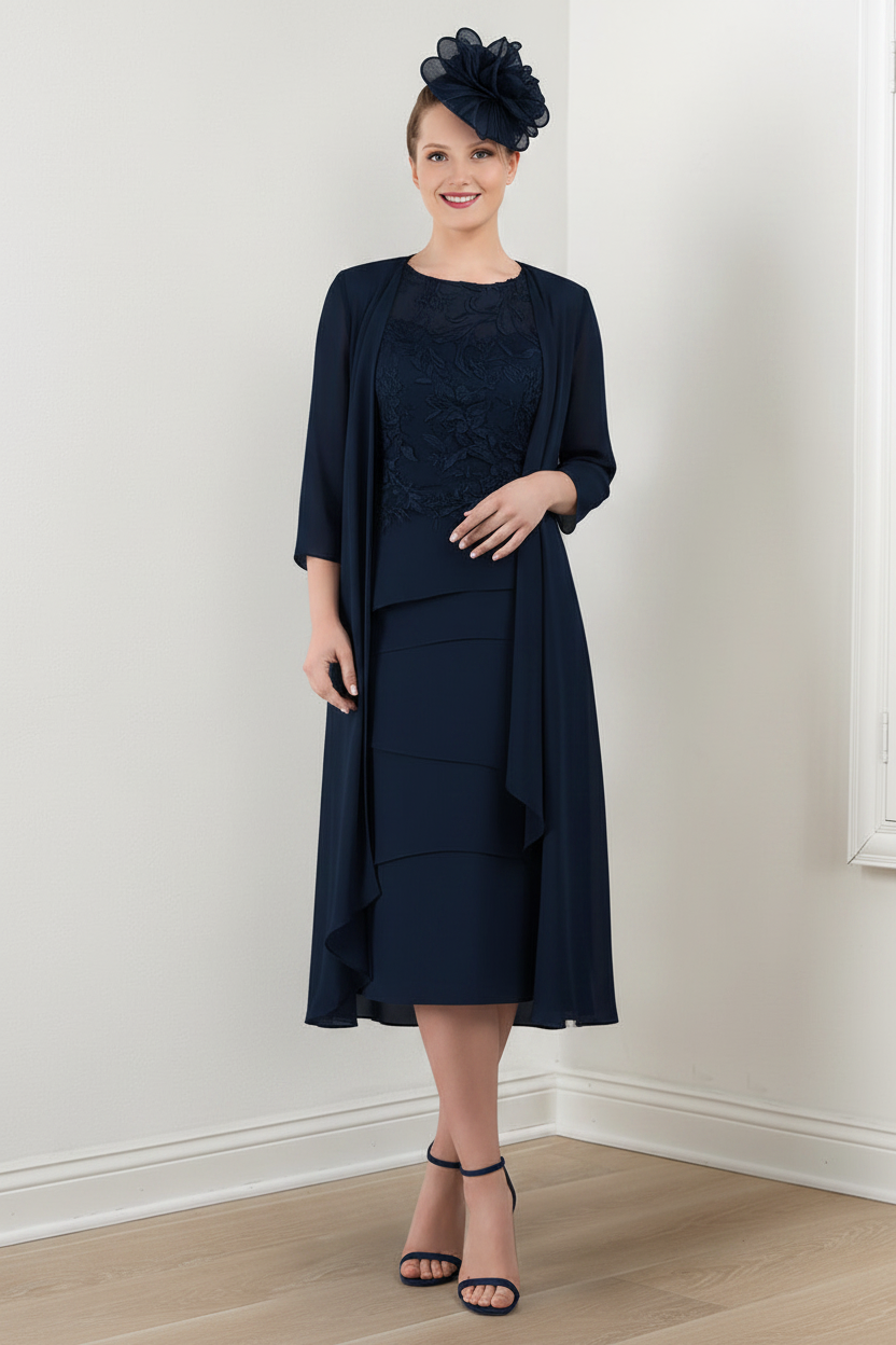 Sheath/Column Round Neck Mother of the Bride Dresses with Applique & Jacket