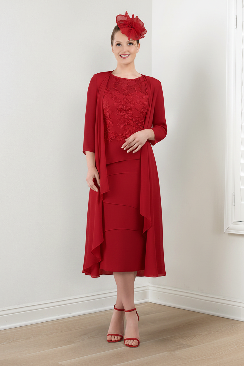 Sheath/Column Round Neck Mother of the Bride Dresses with Applique & Jacket
