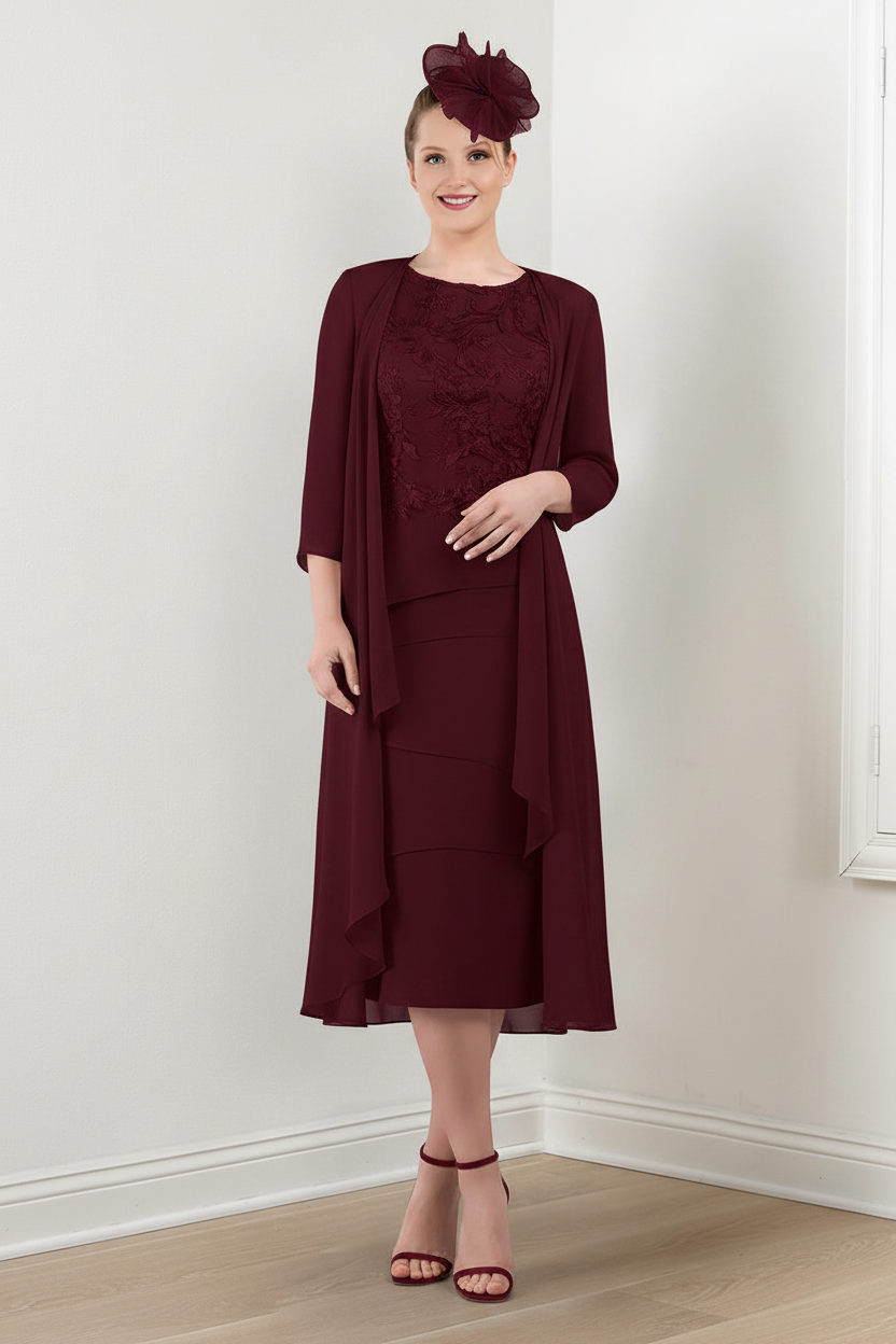 Sheath/Column Round Neck Mother of the Bride Dresses with Applique & Jacket
