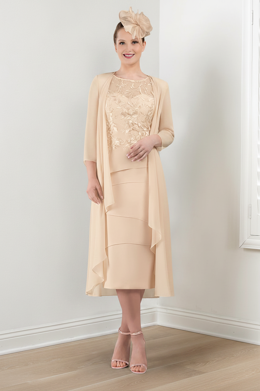 Sheath/Column Round Neck Mother of the Bride Dresses with Applique & Jacket