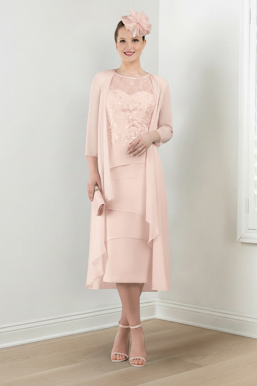 Sheath/Column Round Neck Mother of the Bride Dresses with Applique & Jacket