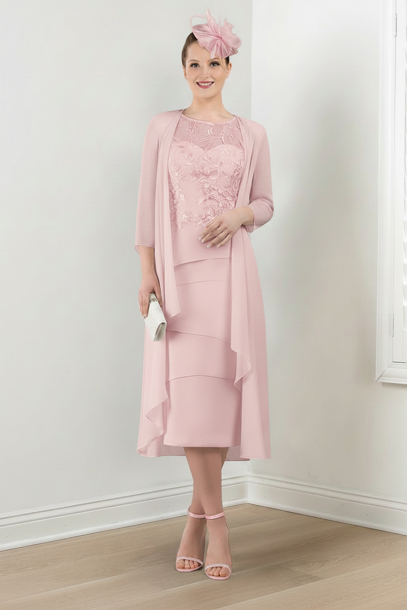 Sheath/Column Round Neck Mother of the Bride Dresses with Applique & Jacket