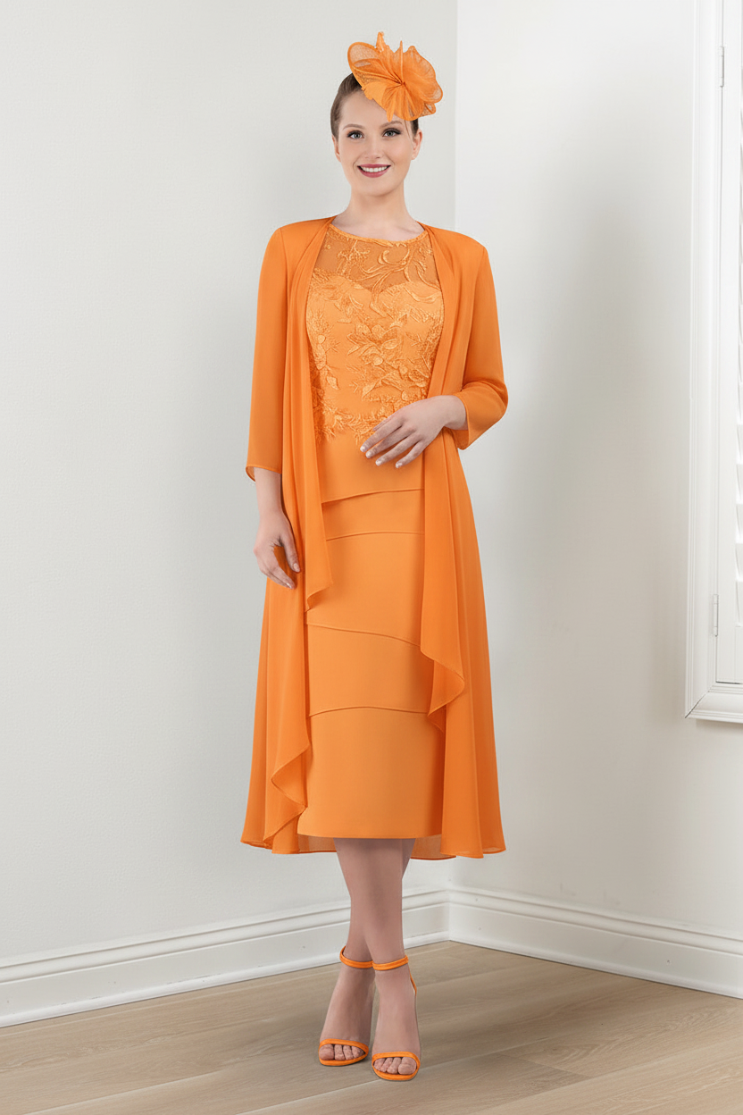 Sheath/Column Round Neck Mother of the Bride Dresses with Applique & Jacket