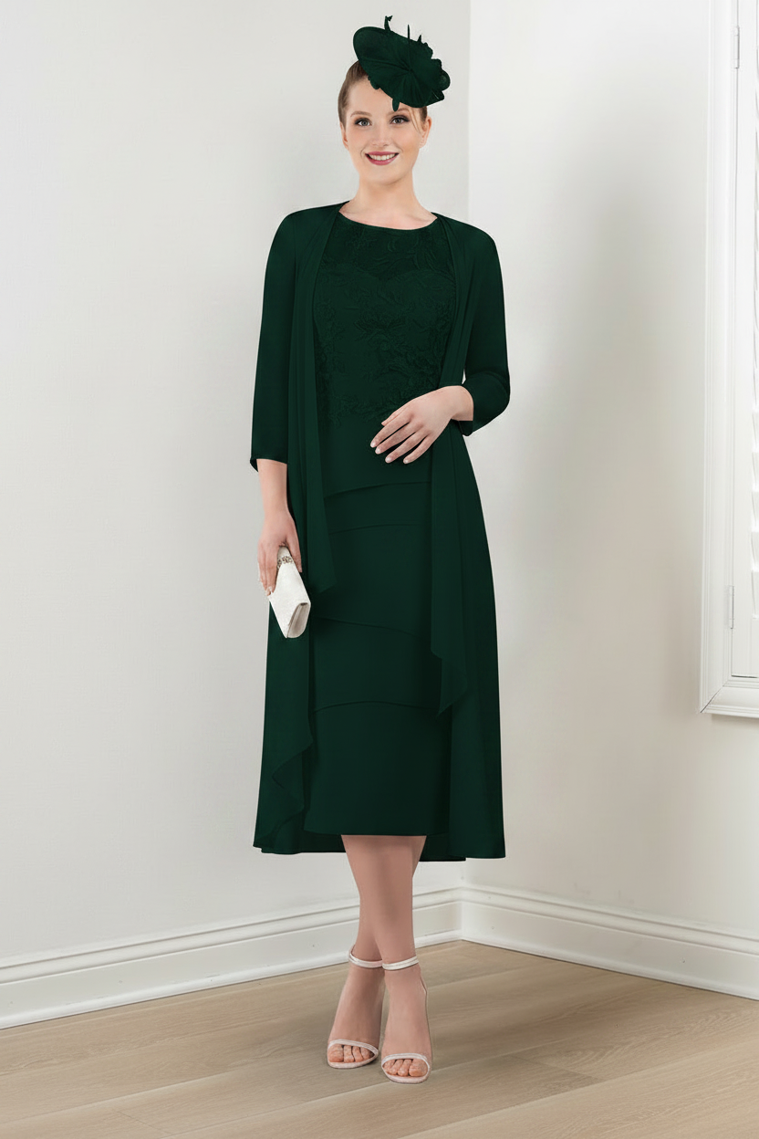 Sheath/Column Round Neck Mother of the Bride Dresses with Applique & Jacket