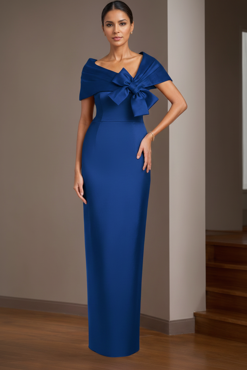 Sheath/Column Satin Floor-Length Sleeveless Asymmetrical Bow(s) Mother of the Bride Dresses