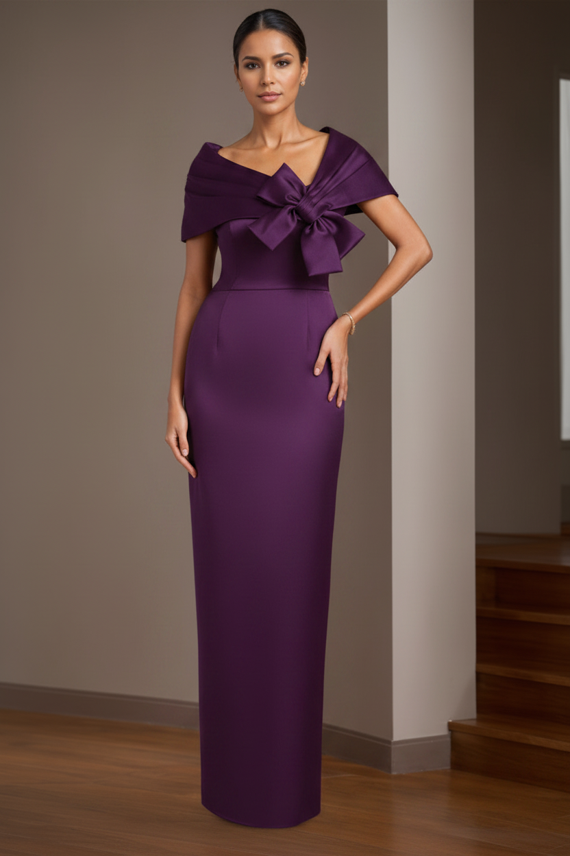 Sheath/Column Satin Floor-Length Sleeveless Asymmetrical Bow(s) Mother of the Bride Dresses