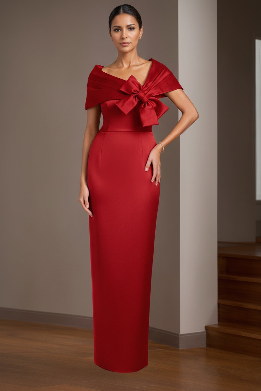 Sheath/Column Satin Floor-Length Sleeveless Asymmetrical Bow(s) Mother of the Bride Dresses