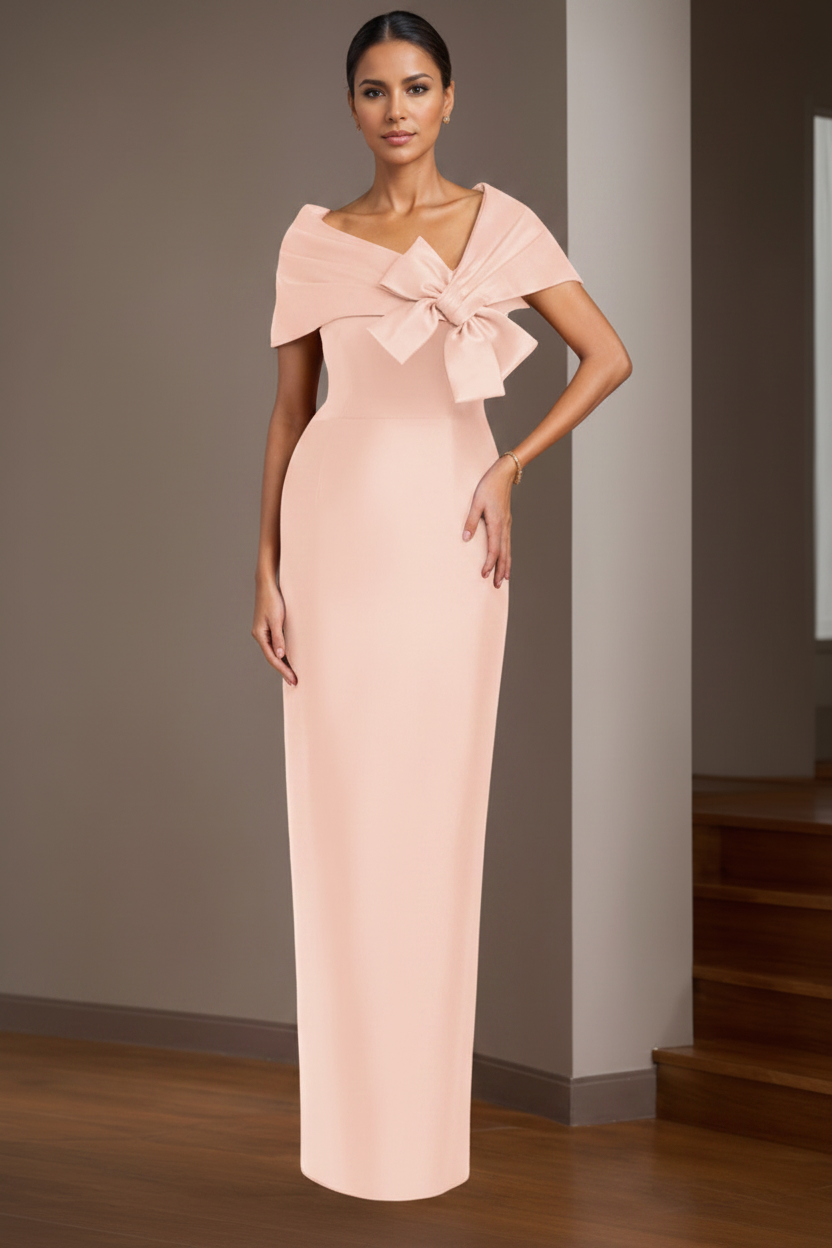 Sheath/Column Satin Floor-Length Sleeveless Asymmetrical Bow(s) Mother of the Bride Dresses
