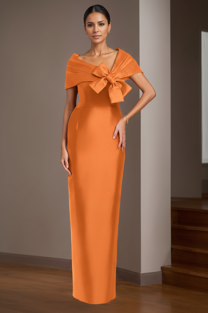 Sheath/Column Satin Floor-Length Sleeveless Asymmetrical Bow(s) Mother of the Bride Dresses