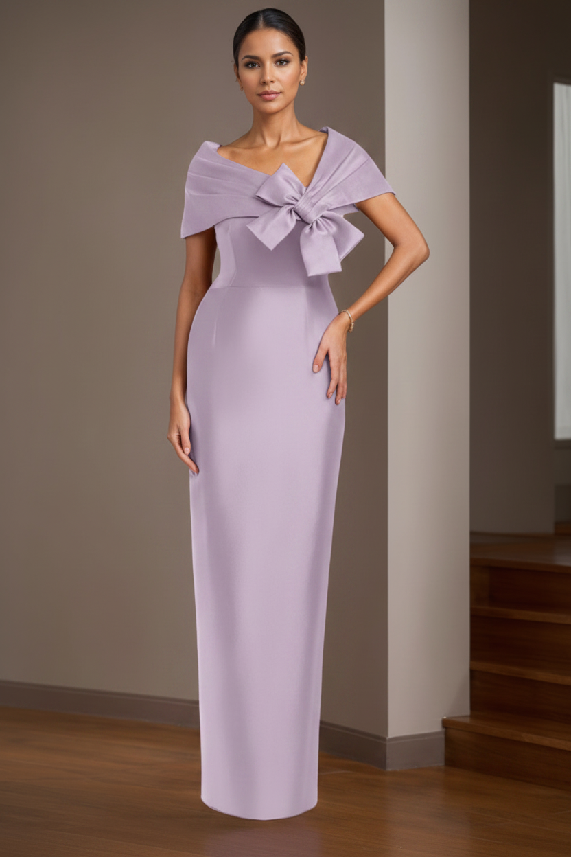 Sheath/Column Satin Floor-Length Sleeveless Asymmetrical Bow(s) Mother of the Bride Dresses