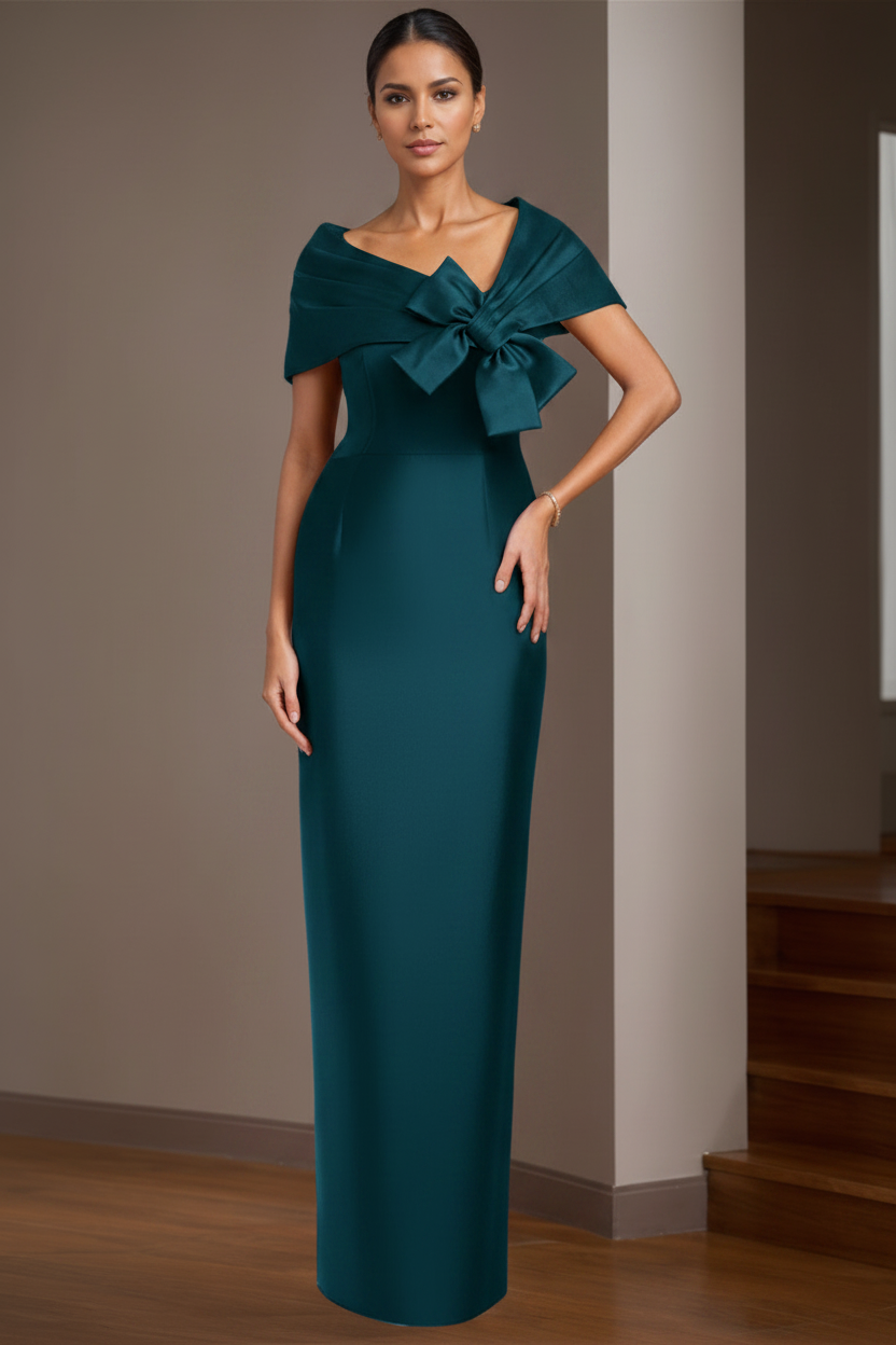 Sheath/Column Satin Floor-Length Sleeveless Asymmetrical Bow(s) Mother of the Bride Dresses