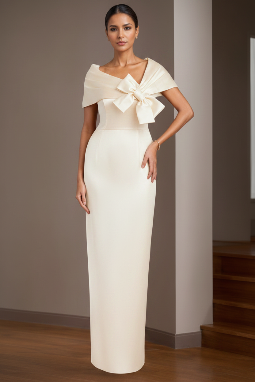 Sheath/Column Satin Floor-Length Sleeveless Asymmetrical Bow(s) Mother of the Bride Dresses
