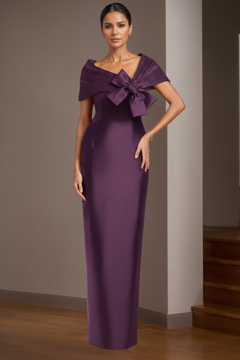 Sheath/Column Satin Floor-Length Sleeveless Asymmetrical Bow(s) Mother of the Bride Dresses