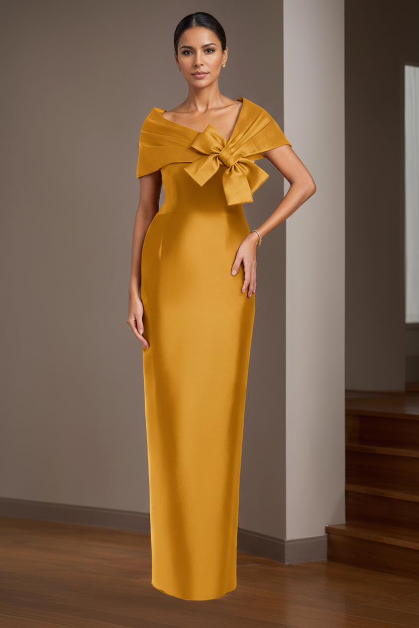 Sheath/Column Satin Floor-Length Sleeveless Asymmetrical Bow(s) Mother of the Bride Dresses