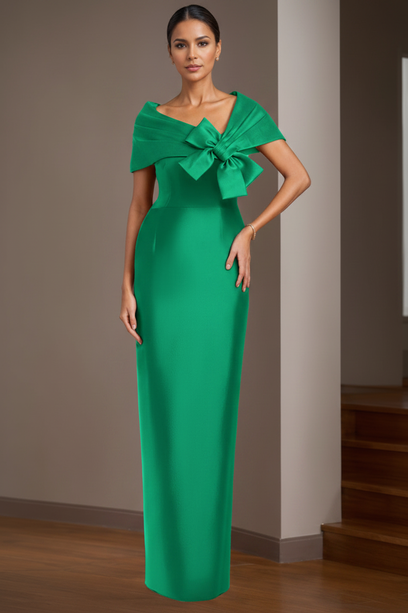 Sheath/Column Satin Floor-Length Sleeveless Asymmetrical Bow(s) Mother of the Bride Dresses