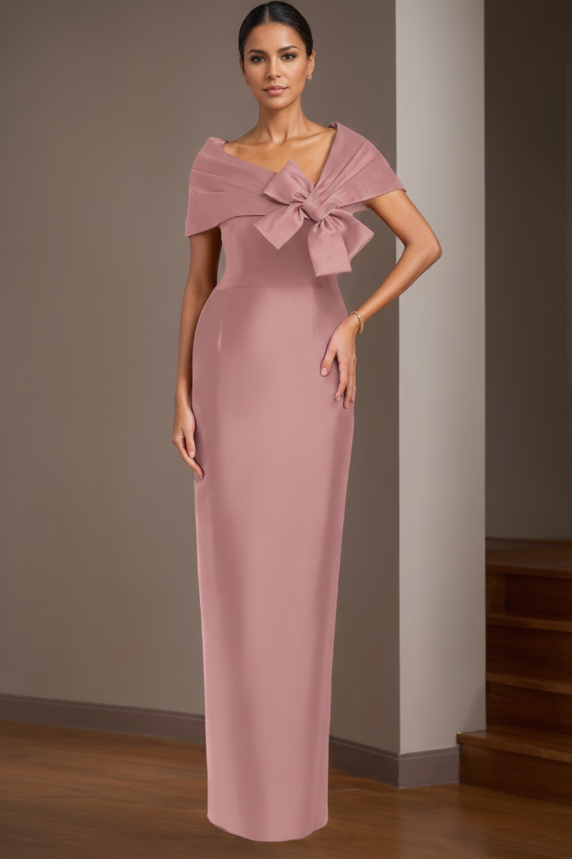 Sheath/Column Satin Floor-Length Sleeveless Asymmetrical Bow(s) Mother of the Bride Dresses