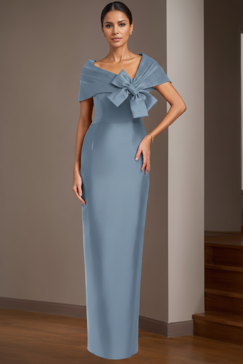 Sheath/Column Satin Floor-Length Sleeveless Asymmetrical Bow(s) Mother of the Bride Dresses