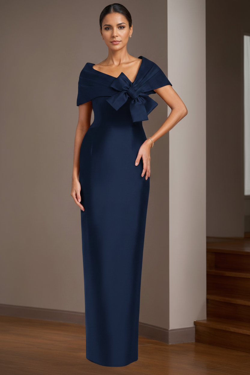 Sheath/Column Satin Floor-Length Sleeveless Asymmetrical Bow(s) Mother of the Bride Dresses