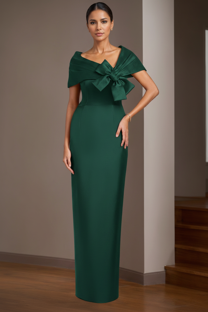 Sheath/Column Satin Floor-Length Sleeveless Asymmetrical Bow(s) Mother of the Bride Dresses