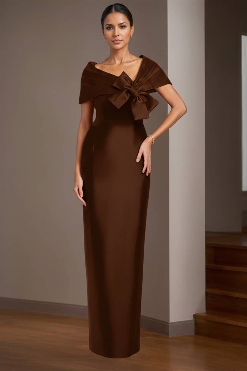 Sheath/Column Satin Floor-Length Sleeveless Asymmetrical Bow(s) Mother of the Bride Dresses
