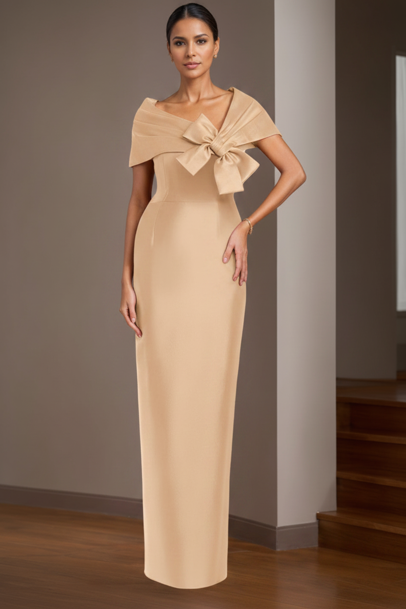 Sheath/Column Satin Floor-Length Sleeveless Asymmetrical Bow(s) Mother of the Bride Dresses