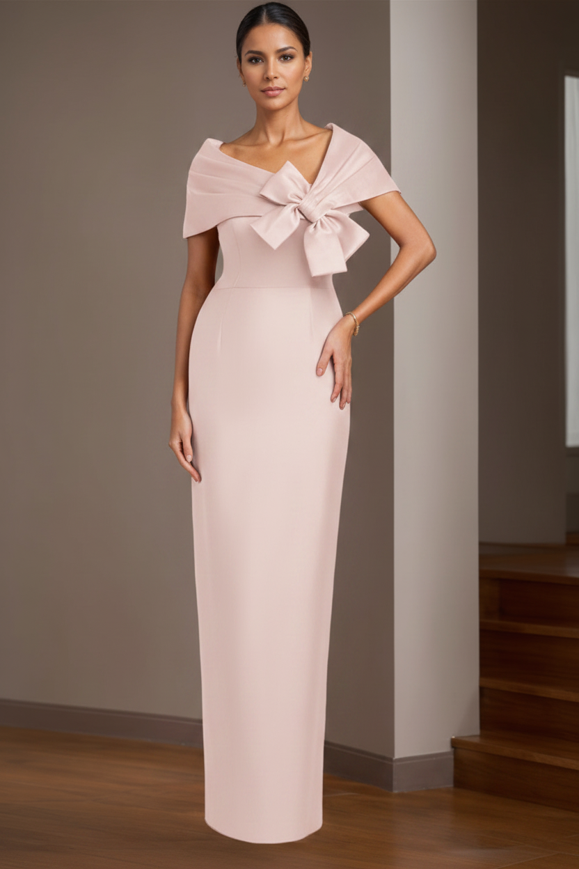 Sheath/Column Satin Floor-Length Sleeveless Asymmetrical Bow(s) Mother of the Bride Dresses
