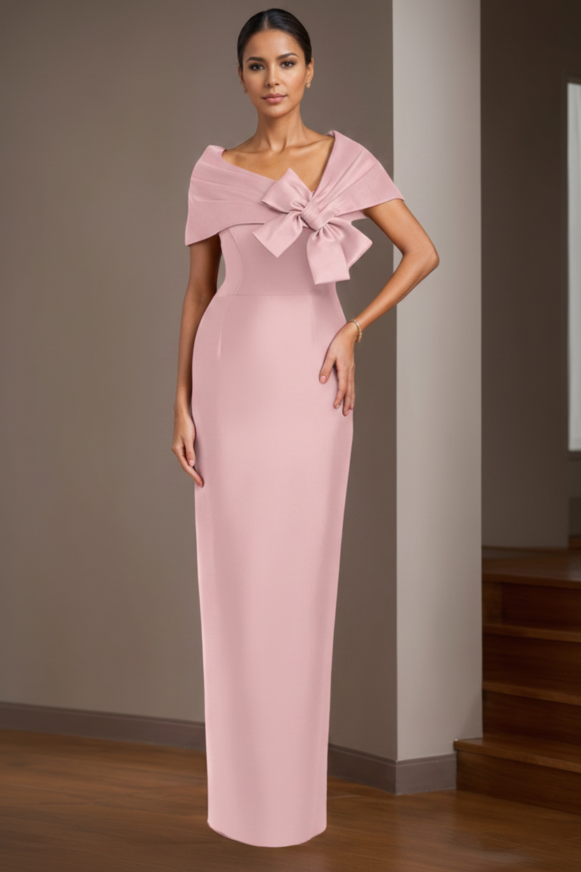 Sheath/Column Satin Floor-Length Sleeveless Asymmetrical Bow(s) Mother of the Bride Dresses