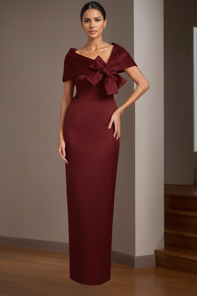 Sheath/Column Satin Floor-Length Sleeveless Asymmetrical Bow(s) Mother of the Bride Dresses