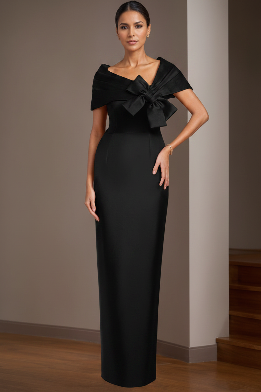 Sheath/Column Satin Floor-Length Sleeveless Asymmetrical Bow(s) Mother of the Bride Dresses
