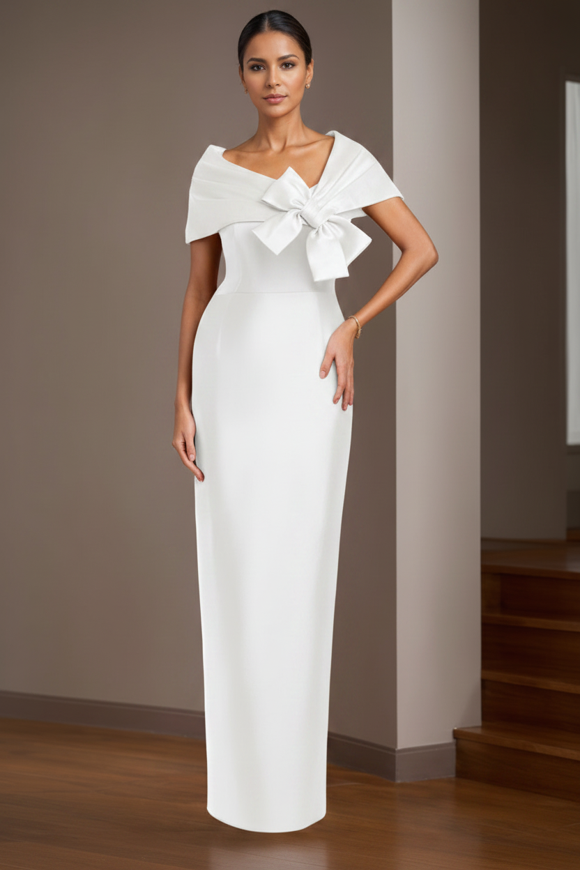 Sheath/Column Satin Floor-Length Sleeveless Asymmetrical Bow(s) Mother of the Bride Dresses